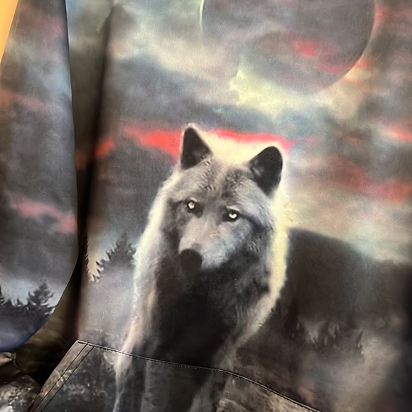 Hoodie- wolf, moon, pink sky - Picture 2 of 4